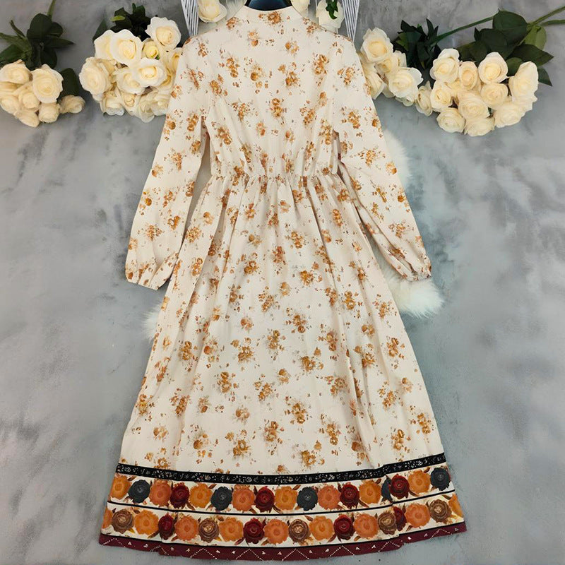 Women's Vintage Print Long Sleeve Maxi Dress