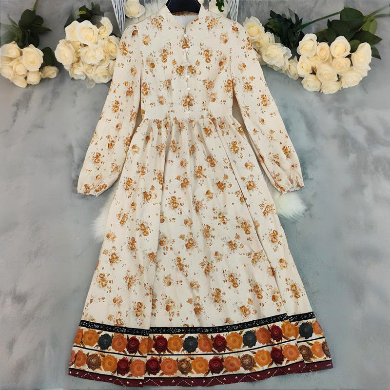 Women's Vintage Print Long Sleeve Maxi Dress